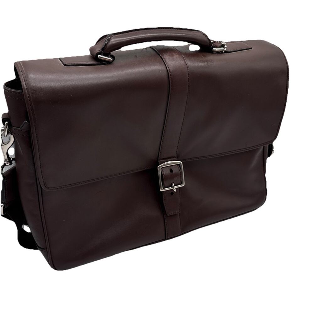 Vtg Coach Leather Briefcase Messenger Bag F71073 Dark Brown Business Minor Wear